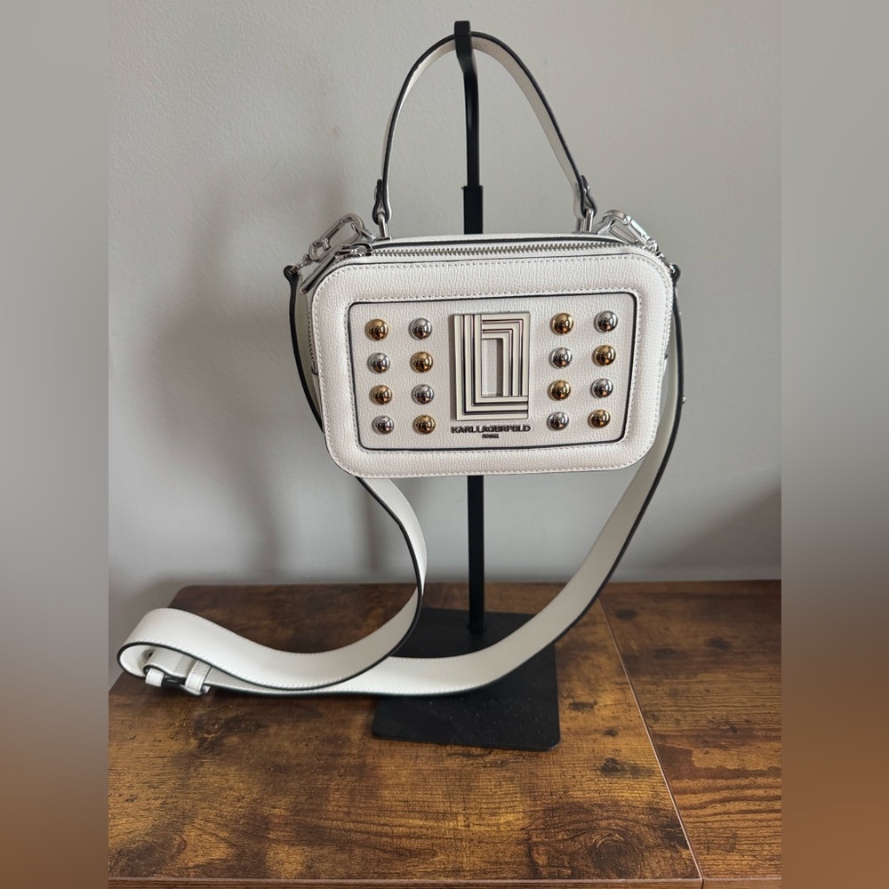 Karl Lagerfeld White Crossbody Bag with Gold Accents